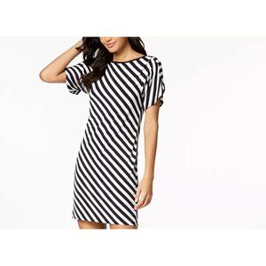 Michael Kors Black & White Striped Tulip-Sleeve Shift Dress Size 2X 18 20 Plus